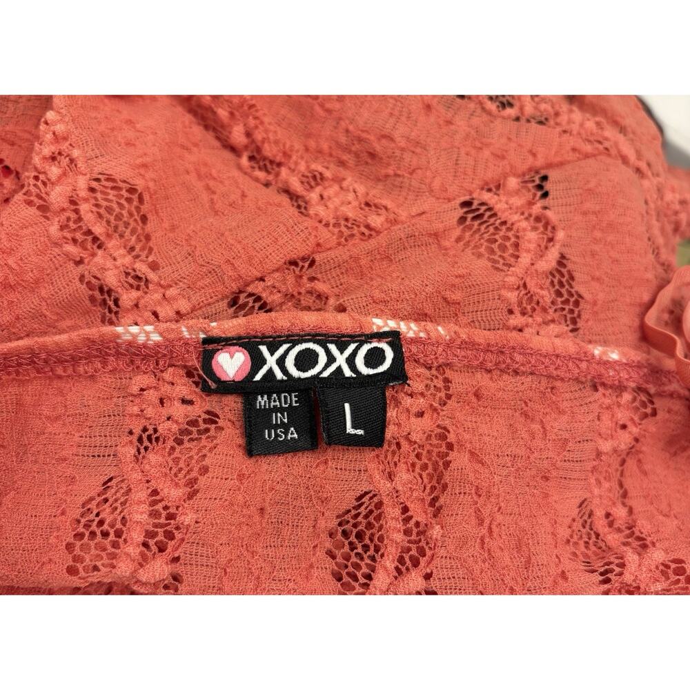 Vintage XOXO Lace Babydoll Cropped Cami Size Large Salmon Ruffle Sheer - Picture 2 of 5
